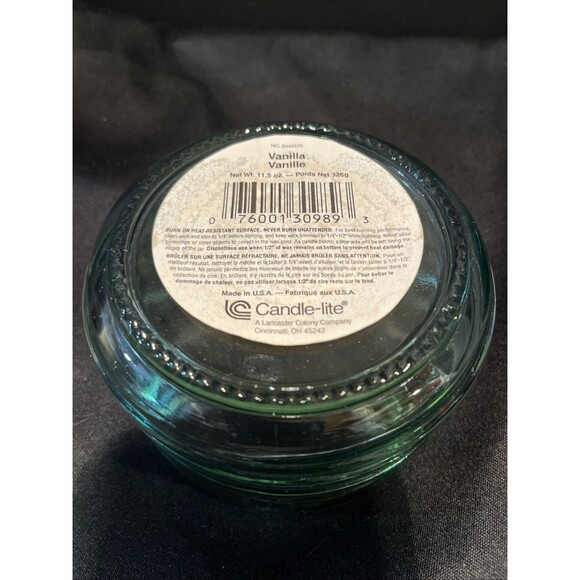 Vintage Candle-Lite Ringed Green Glass Candle Holder 5” Wide X 3” Tall USA Made - Picture 7 of 9